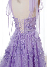 Matilda | Gorgeous A Line Purple Flower Corset Prom Dress with Bow - Purple Floral - PromDressClub